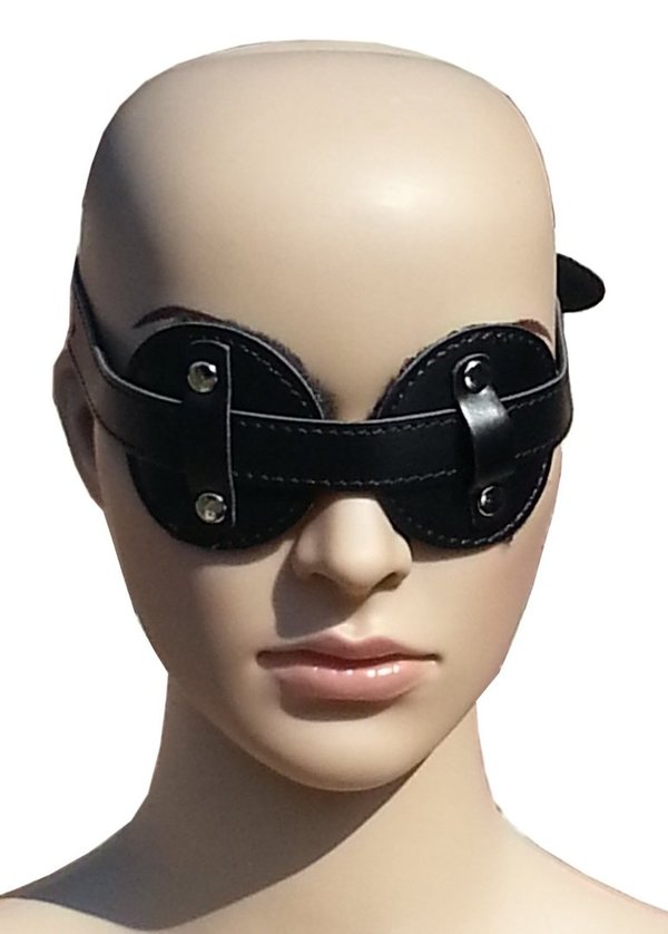Bondage Leder Augenmaske Augenbinde mit Pelz schwarz
