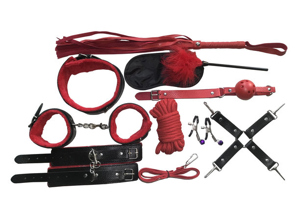 Kunstleder Bondage Set rot großes Fesselset Kit