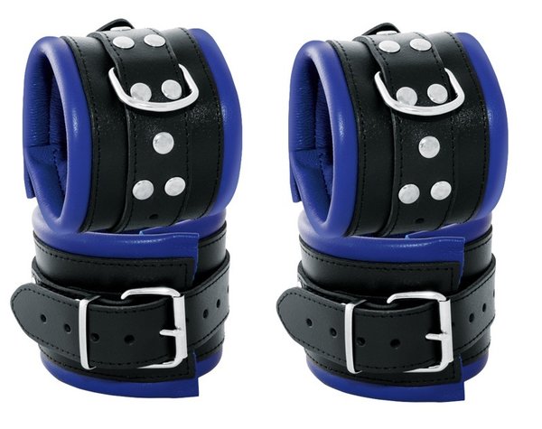 Leder 80mm Bondage Set Handfesseln Fußfesseln Fesselset gepolstert blau