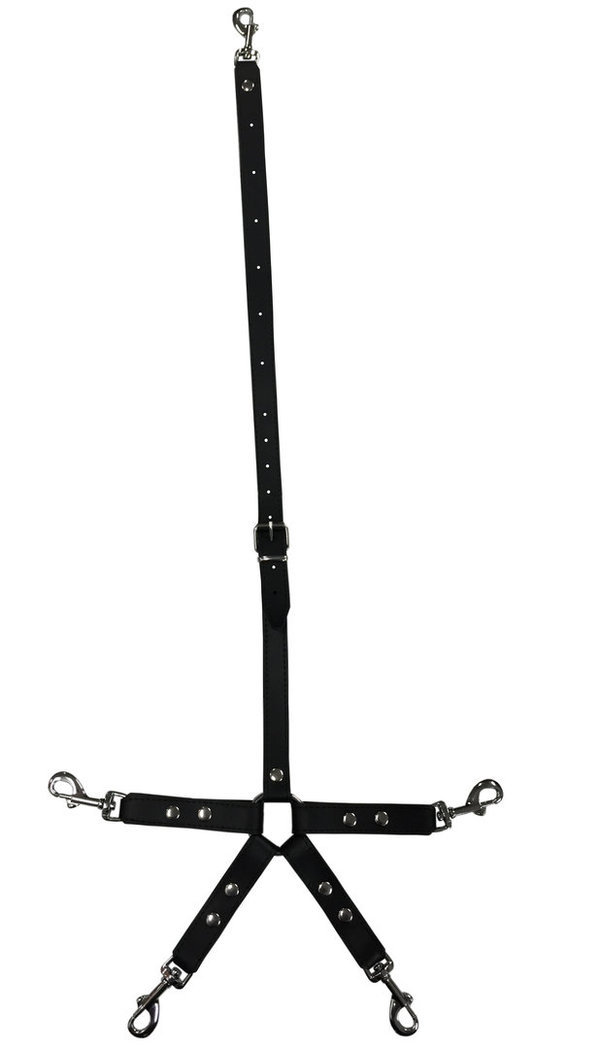 Leder Bondage Set Hogtied Kreuz Fesselset mit Halsband Handfesseln Fußfesseln gepolstert schwarz