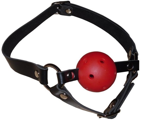 Bondage Ball Mundknebel mit Kinnriemen und Atemlöcher 45mm rot