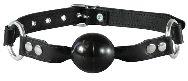 Bondage Leder Ball Mundknebel mit 40mm PVC Ball schwarz