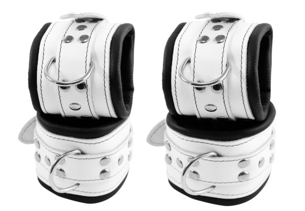 Leder 80mm Bondage Set Handfesseln Fußfesseln Fesselset gepolstert weiß
