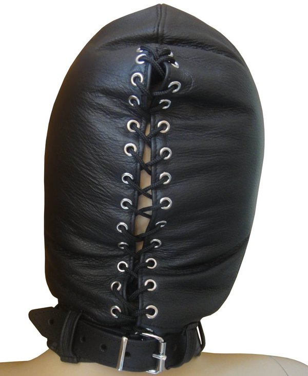 Leder Kopfmaske mit weicher Silikon Polsterung schwarz