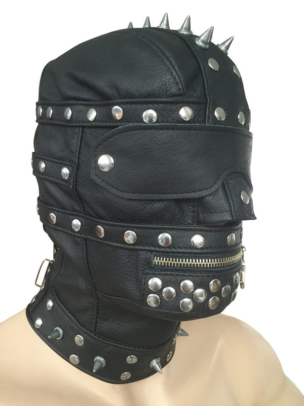 Leder Kopfmaske schwarz mit Spikes