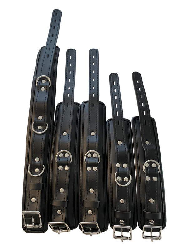 Leder Bondage Set Halsband Handfesseln Fußfesseln Fesselset dick gepolstert schwarz