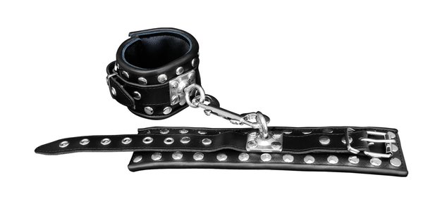 Leder Bondage Handfesseln gepolstert schwarz mit Drehring