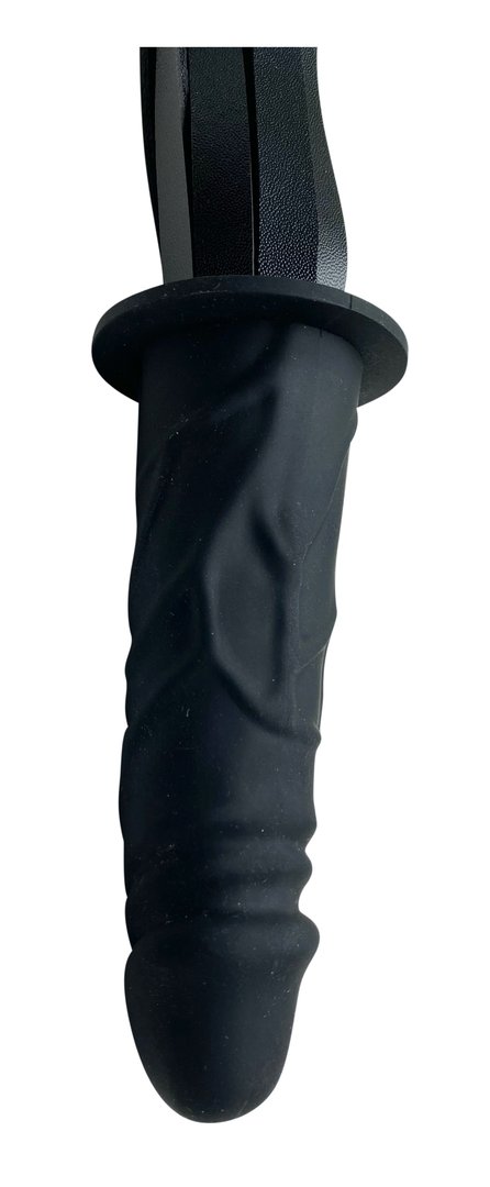 Leder Peitsche mit Latex Dildo Penisgriff  schwarz
