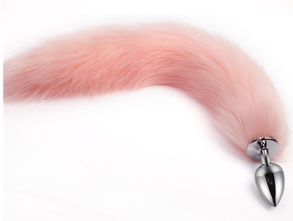 30mm Metall Analplug mit Kunst- Schwanz pink