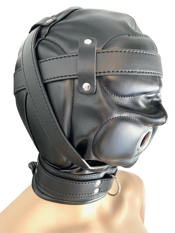 Leder Kopfmaske gepolstert Hood Isolations Maske schwarz
