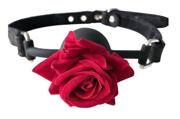 Bondage Leder Ball Mundknebel mit roter Rose