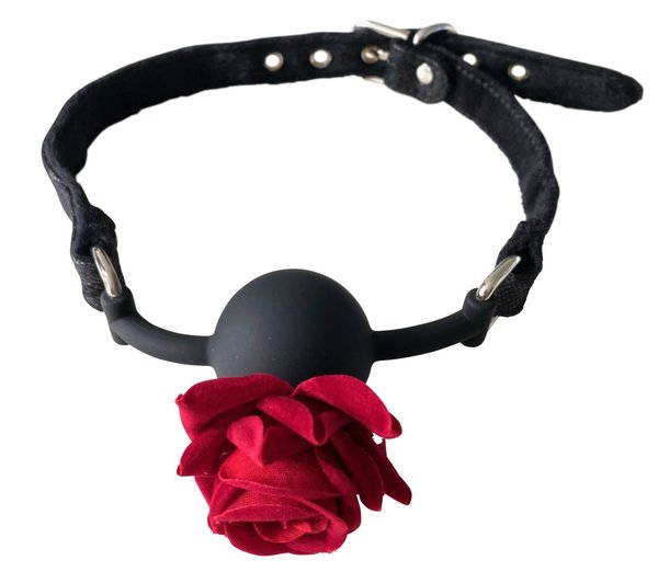 Bondage Leder Ball Mundknebel mit roter Rose