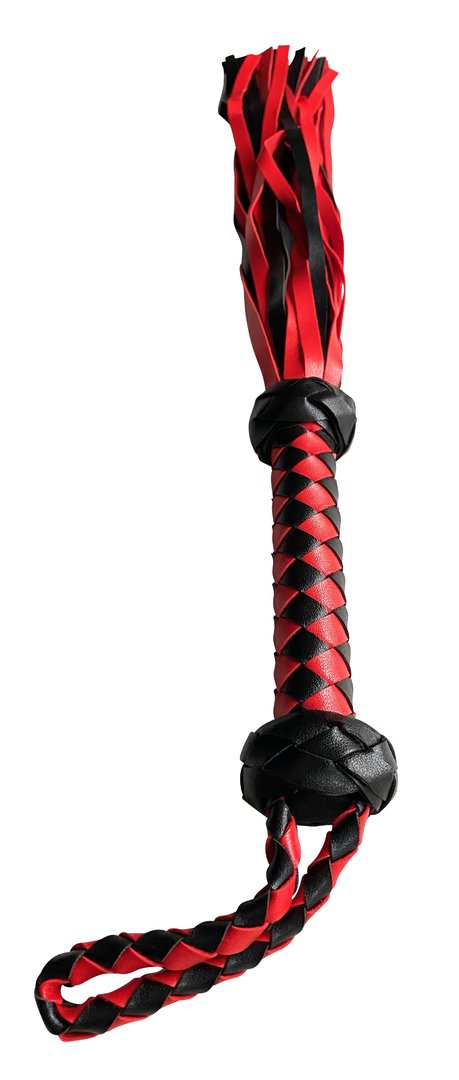 Leder Peitsche Deluxe 50cm mit 40 Riemen schwarz rot