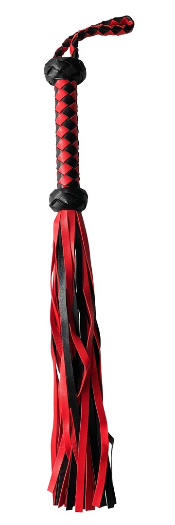 Leder Peitsche Deluxe 50cm mit 40 Riemen schwarz rot