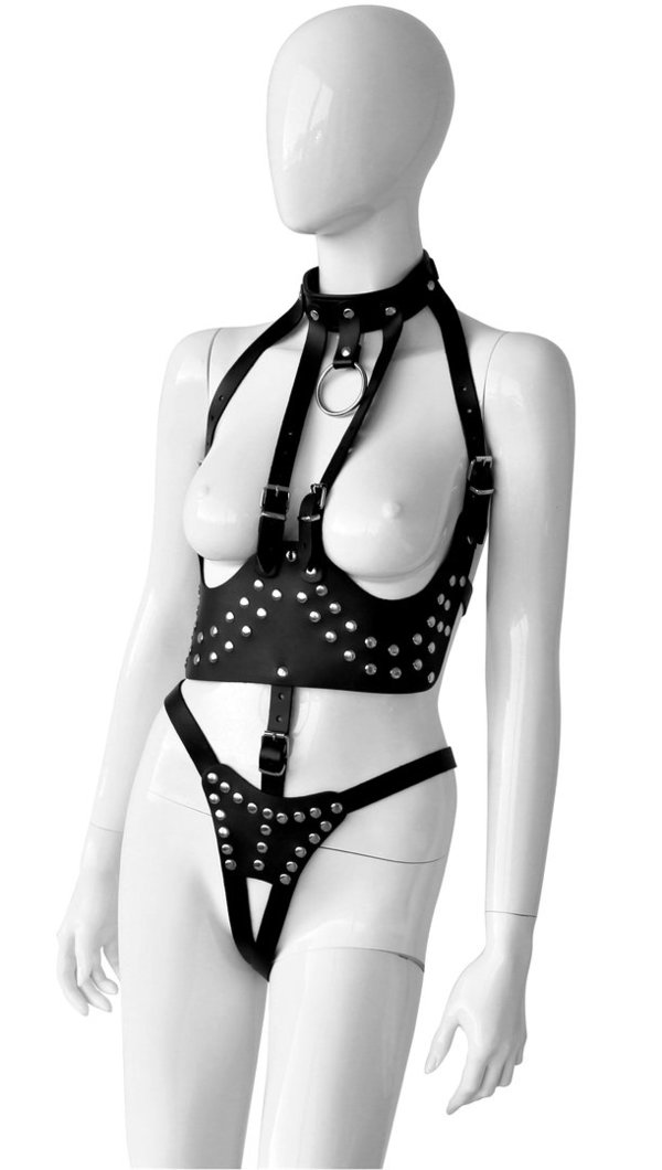 BDSM Damen Leder Body Set mit Halsfessel und Slip
