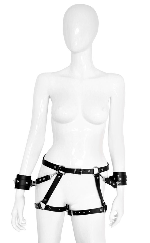 BDSM Damen Leder Harness mit Handfesseln