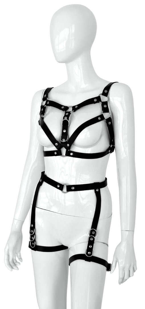 BDSM Leder Damen Riemen Body Harness mit Brust und Schenkelriemen