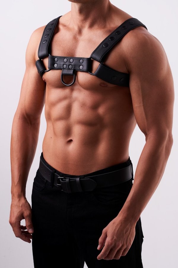 Premium Soft BDSM Leder Herren Brust Harness mit D Ring in schwarz